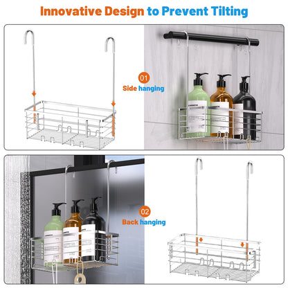 Shower Caddy Hanging, YUOROS Over the Door Shower Organizer Rack 304 Stainless Steel Rustproof (Silver)