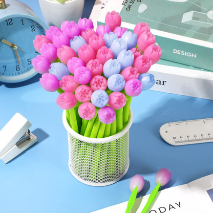 SANNIX Color Changing Tulip Flower Pens, 50 Pcs Novely Fun Tulip Gel Ink Pen Bulk for Birthday Party Favors Gift School Classroom Office Stationery Store Bags Filler