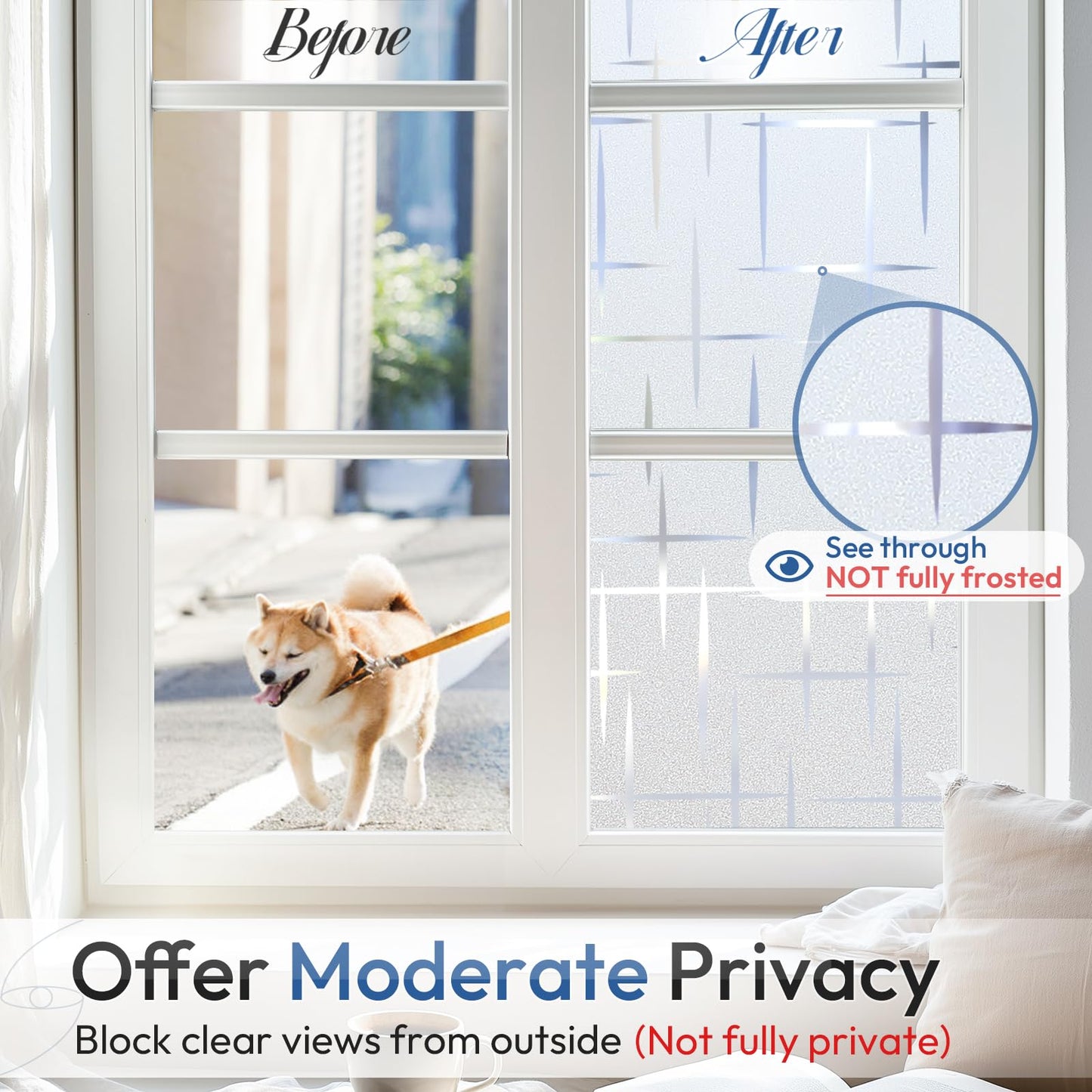 rabbitgoo Window Films for Privacy, Frosted Window Film Static Cling - UV Blocking Non-Adhesive Reusable Covering for Bathroom & Home Office, Easy Install, 23.6x78.7 Inches (60x200cm)