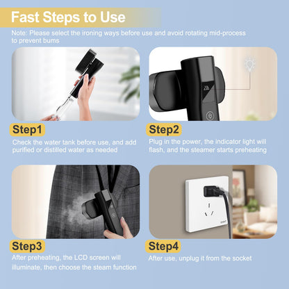 Travel Steamer for Clothes Handheld: 2-in-1 Portable Clothing Garment Steamer and Iron Fast Heat-up & 3 Levels of Steam Hand Held Mini Steamer for thick Fabric Only 1.3lbs for Travel ＆ Home (Black)