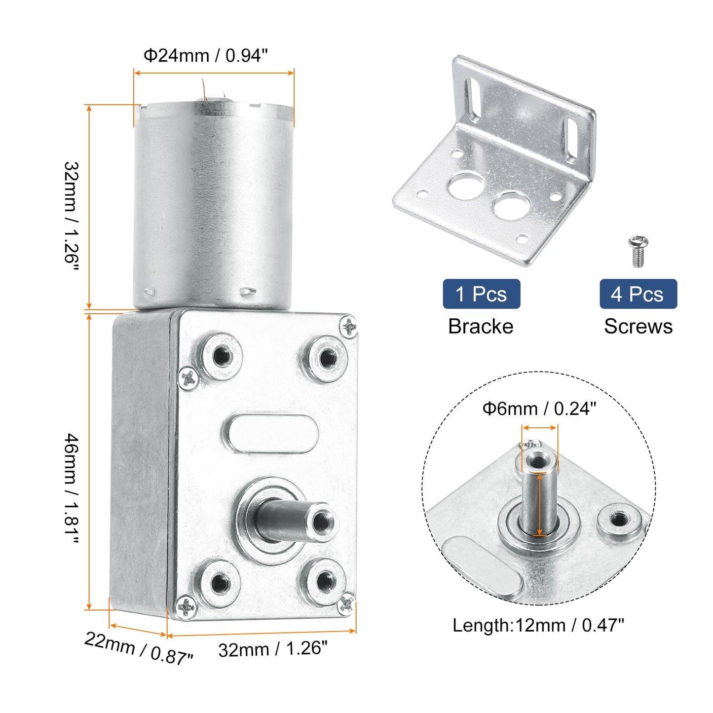 MECCANIXITY DC 12V 2 RPM Reversible Worm Geared Motor Reducer Motor 6mm D Shape Shaft High Torque Gear Box with Fixing Bracket Reduction Electric Motor for Sweepers, Printers, Ovens