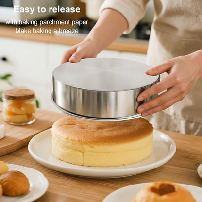 AWTBDP 8 Inch Round Cake Pans Set of 2, Nonstick Stainless Steel Baking Pans Set with 100 Parchment Papers, Durable Birthday Wedding Circle Layer Cake Pans, Cake Pans Sets for Baking, Dishwasher Safe