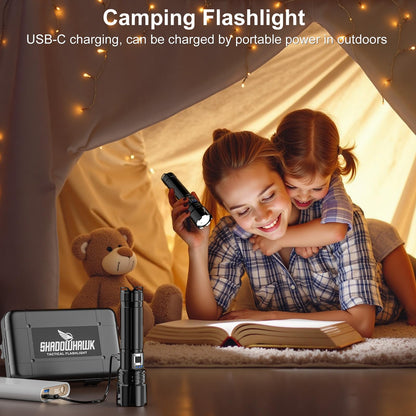 Shadowhawk Flashlight Rechargeable 1000000lm Flash Light Led flashlights high lumens, Super Bright Flashlight Tactical, XHP70.2 Powerful Flashlight USB,Waterproof Lampe de poche for Camping Emergency
