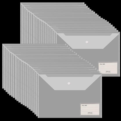 40 Pcs Transparent File Folders, Letter Size/ A4 Size Clear Plastic File Envelopes Waterproof Document Folder with Label Pocket and Snap Button for School Home Work Office Organization