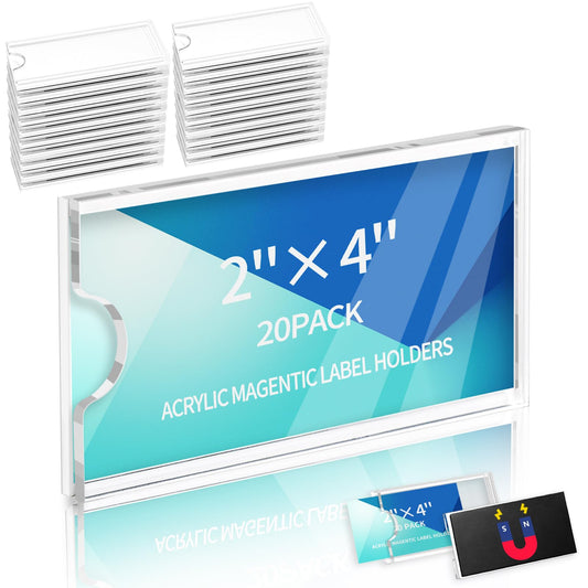 20 Pcs Magnetic Acrylic Label Holder Clear Shelf Tag Label Holders Price Tag Holder for Warehouse Supermarket Library Bookshelves Marking Compatible with 4" Metal Shelves (2x4 inch)