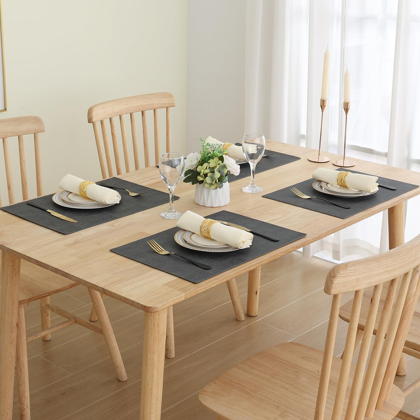 smiry Placemats for Dining Table Set of 6 - Heat Resistant Washable Place Mats for Kitchen Table, Faux Leather Waterproof Non-Slip Table Mat, 11.8" x 17", Dark Grey