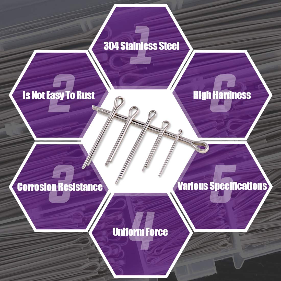 Swpeet 340Pcs 304 Stainless Steel Cotter Pin Clip Key Fastener Fitting Assortment Kit Perfect for Automotive Mechanics Small Engine Repair