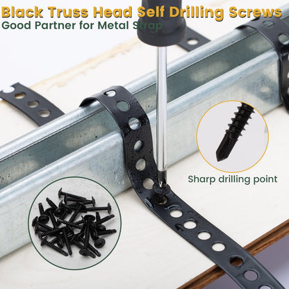 Black Metal Pipe Strap 3/4-Inch x 33-Feet 0.5mm Thickness Pipe Hanger Strap for Pipe Supports Hanging with Screw Metal Strapping with Hole