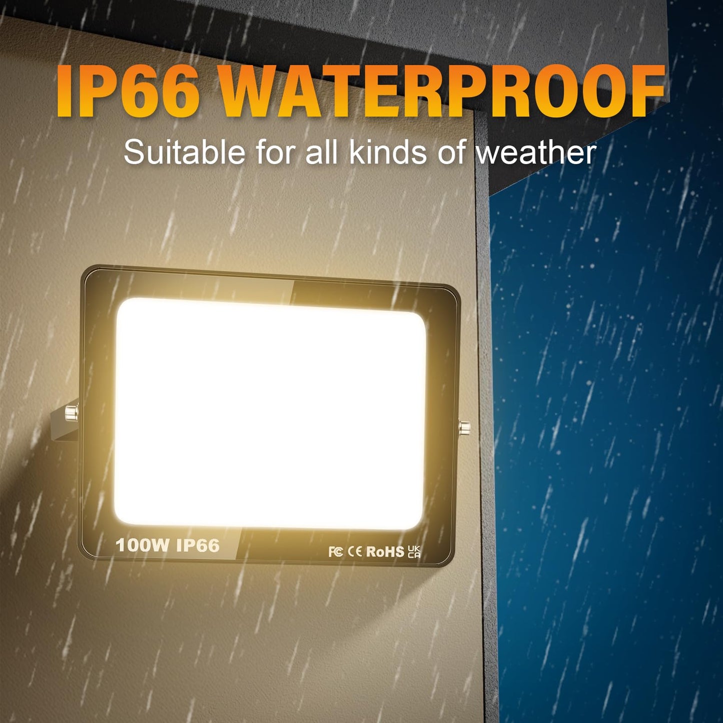 Willpower 2PCS Outdoor LED Floodlights 30W 3000LM, Flood Lights with Plug, LED Security Lights 3000K Warm White Job Site Work Lamp IP66 Waterproof for Garden Garage Yard Lawn Court Workshop Patio