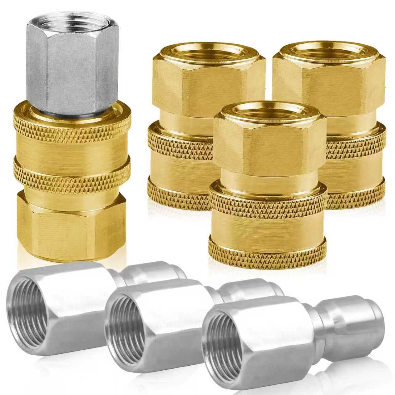 8 Pack NPT 3/8 Inch Stainless Steel Male and Female Pressure Washer Quick Connect Fittings (Internal Tread) Pressure Washer Adapters Set, 5000 PSI