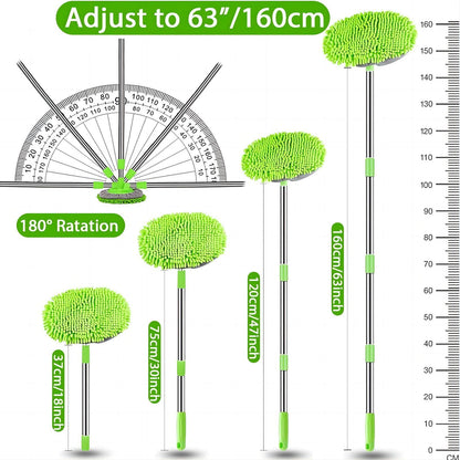 63" Car Wash Brush with Long Handle Microfiber Cleaning Mop Kit for SUV Truck RV 2 in 1 Windshield Cleaner Automotive Interior Exterior Detailing Duster Mitt Scrubber Scratch-Free Accessories