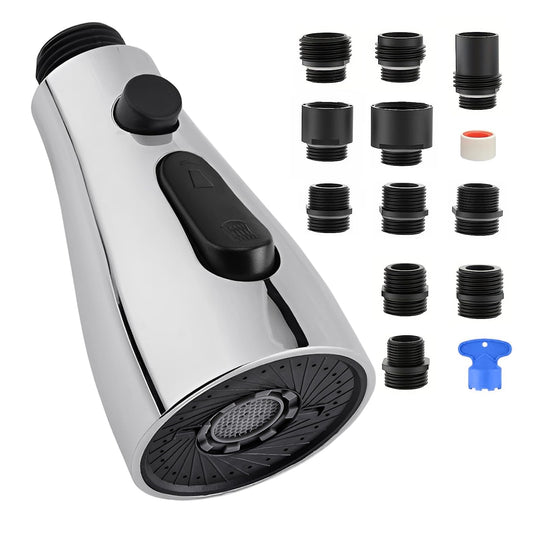 Universal Kitchen Faucet Replacement Pull-Down Sprayer - 3 Spray Modes, Easy Installation with 11 Adapters, Leak-Proof Design, Compatible with Moen, Kohler, Delta & Sink Faucets (Chrome Silver)