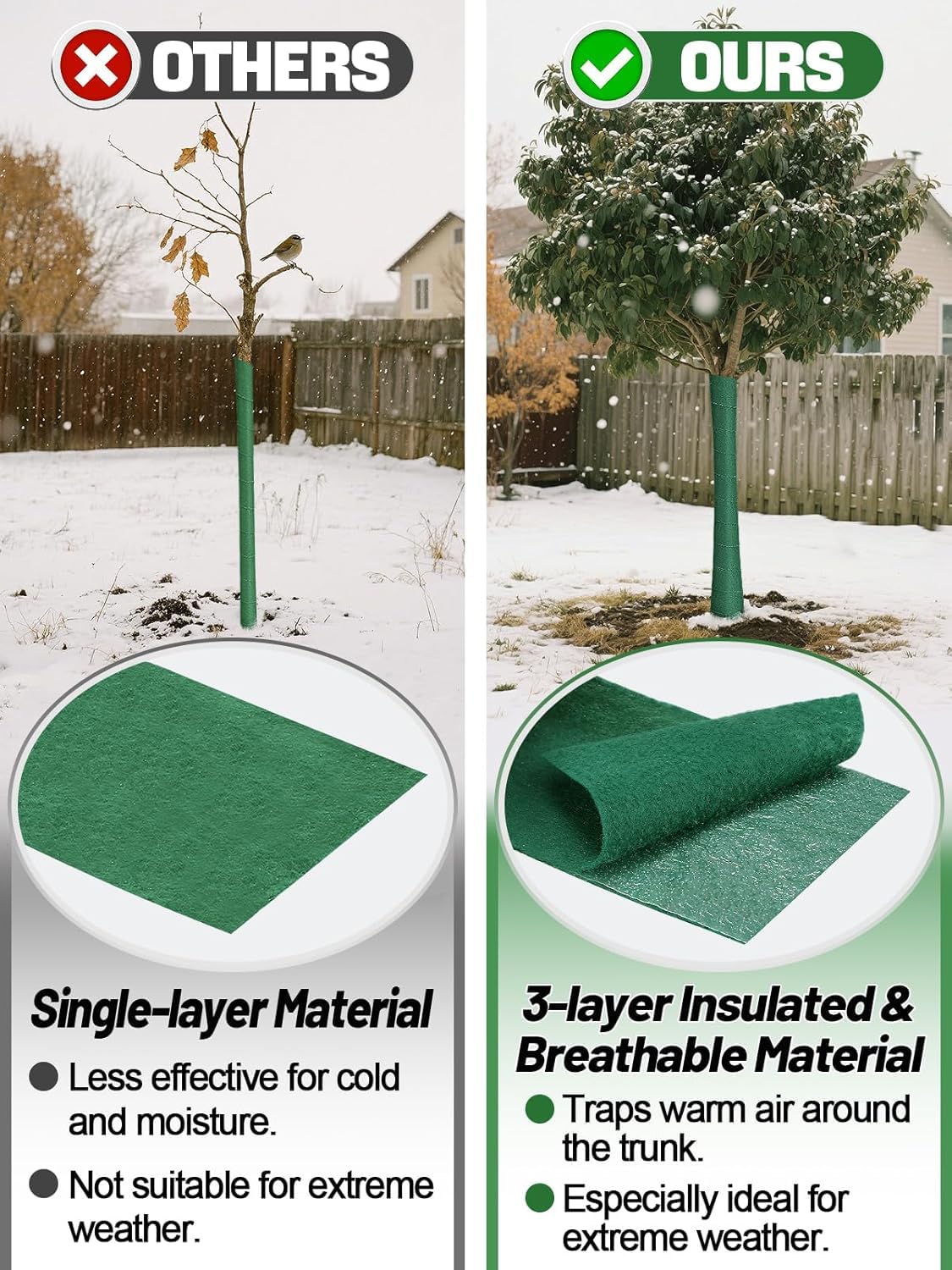 Tree Protector Wrap for Winter Freeze Protection, 56 Ft x 2 Rolls Heavy-Duty Tree Wrap with Tape, Breathable Trunk Bark, Protects Damaged Bark and Guards Against Animals for Shrubs and Young Trees