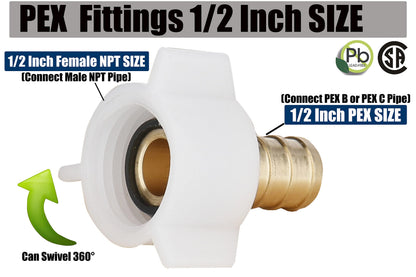 WHK Pex Adapter 1/2 inch X 1/2 Pex Female Fittings NPT PEX Swivel Adapter,RV PEX Plumbing Fittings Brass Crimp Fitting Pex Faucet Connector - Lead Free(6Packs)…
