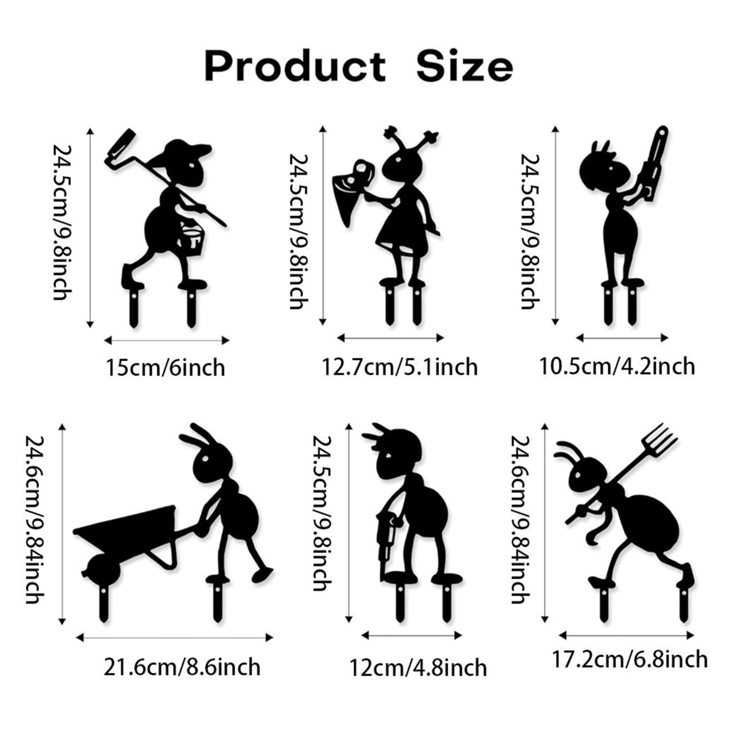 Whimsical 6-Piece Metal Ant Sculptures Set | Funny Black Metal Garden Stakes | Weatherproof Outdoor Decor for Lawn, Pathway, and Backyard