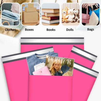 UCGOU 100 Pack Hot Pink Poly Mailers Variety Size Pack, 10x13 Inch & 12x15.5 Inch & 14.5x19 Inch &19x24 Inch, 25 PCS Each Shipping Bag, Self-Sealing Adhesive Mailers Assorted Sizes for Small Business