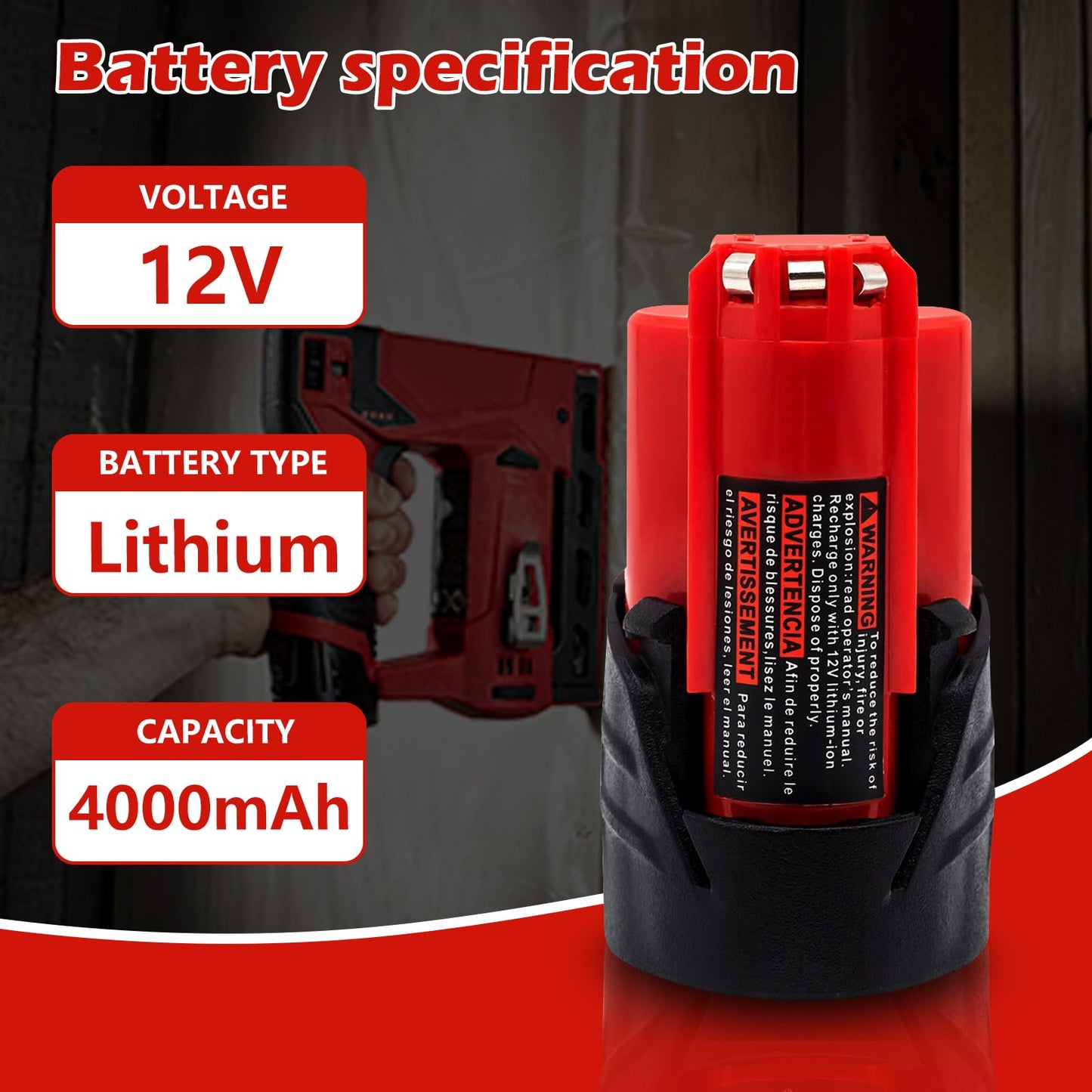Akkopower Battery Replacement for 12v Lithium 4.0 ah Compatible with Original 12 Volt Cordless Power Tools 2 Pack 48-11-2411 48-11-2440 48-11-2420 48-11-2401 48-11-2425 2Pack