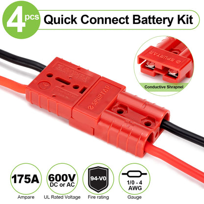 Spurtar 175A Battery Quick Connect/Disconnect, 4Pcs 1/0 AWG Wire Harness Plug, 12-36V Quick Connect Jumper Cables for Car ATV Lifts Motors Trailer Towing Winch, Red