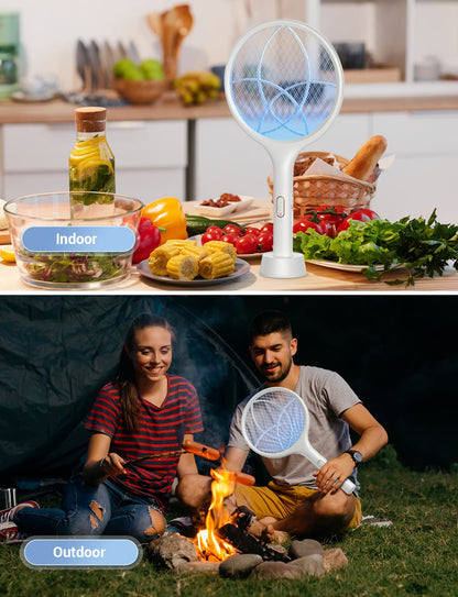 YISSVIC Bug Zapper Racket 4000 Volt Electric Fly Swatter Fly Zapper Indoor Outdoor Dual Modes with Attractant Light Rechargeable
