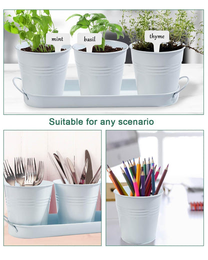 vensovo Indoor Herb Planter Set with Tray - Metal Windowsill Herb Plant Pot with Drainage & Plug for Garden Planter Outdoor, White