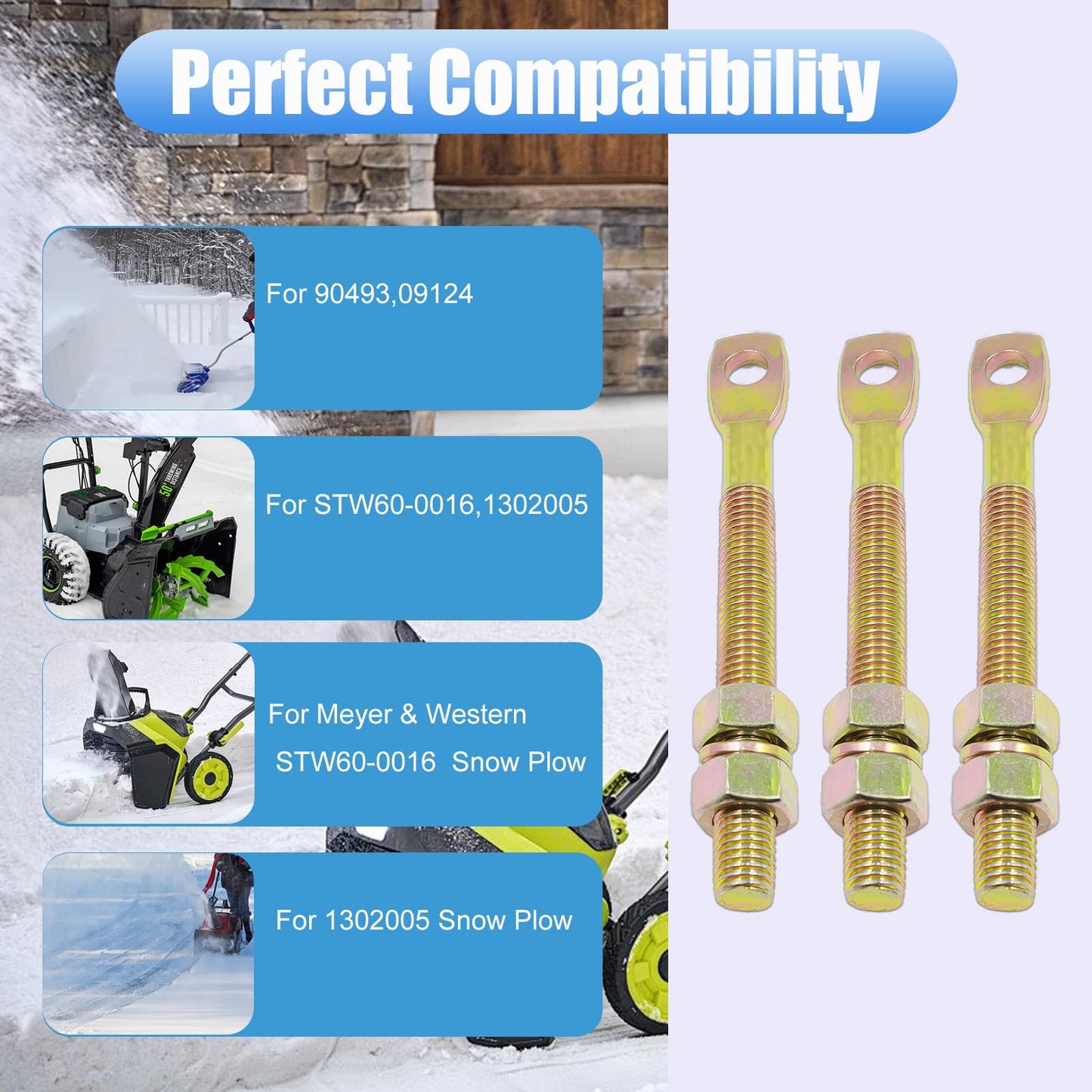 WaanGar 3X Trip Spring Eye Bolts with Nut and Washer 5/8"X6" 09124 90493 Compatible with Meyer & Western STW60-0016 1302005 Snow Plow