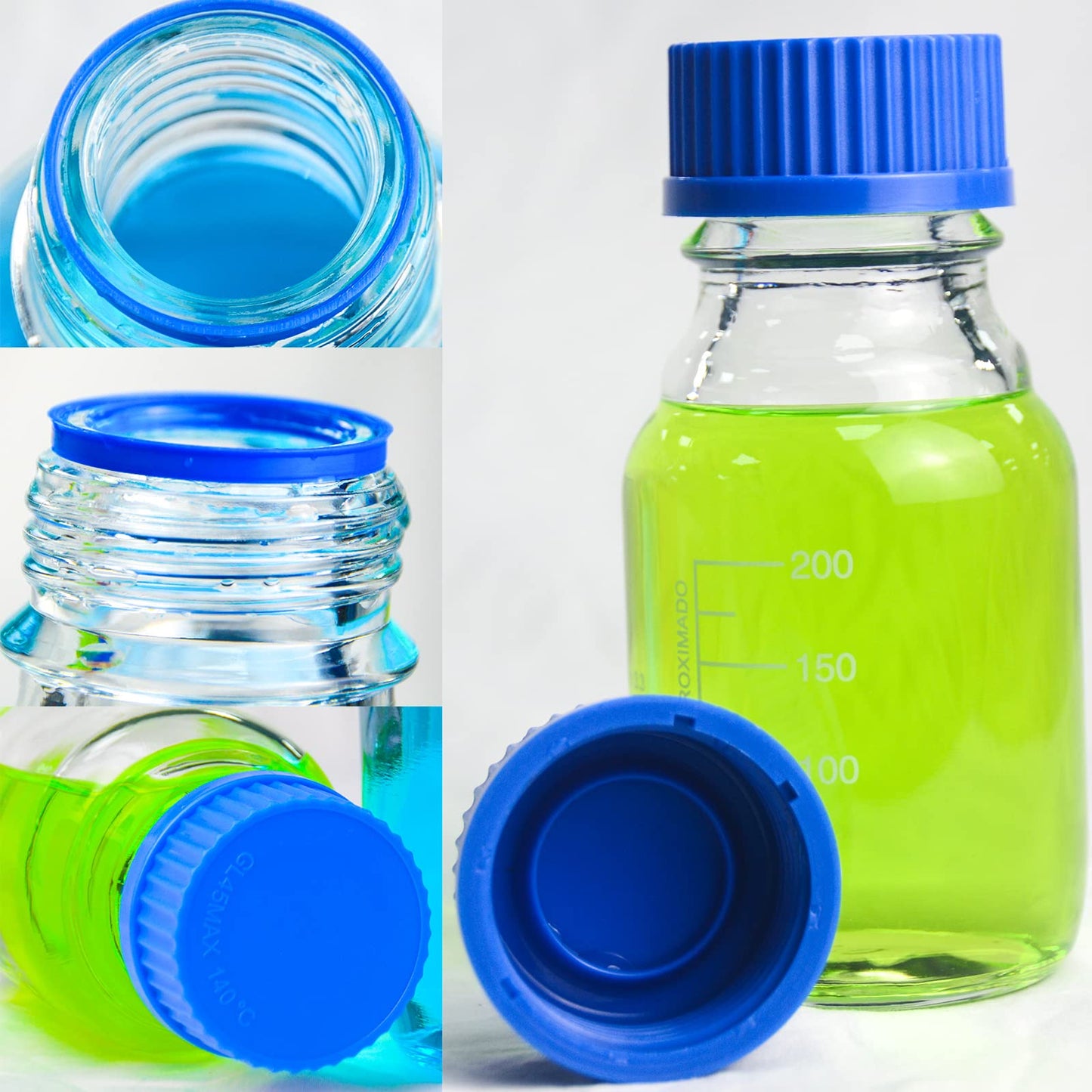 SWONES Graduated Round Reagent Media - Round Media Storage Bottle - Storage Glass Bottles, with GL45 Screw Cap,Borosilicate 3.3 Glass (500ml, 2pcs)