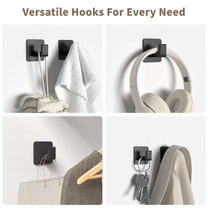 Square Self Adhesive Towel Hooks - 6 Pack White Stylish Hooks for Hanging Towels, Robes, Hats, and Keys in Bathrooms, Closets, Cabinets, and Behind Doors