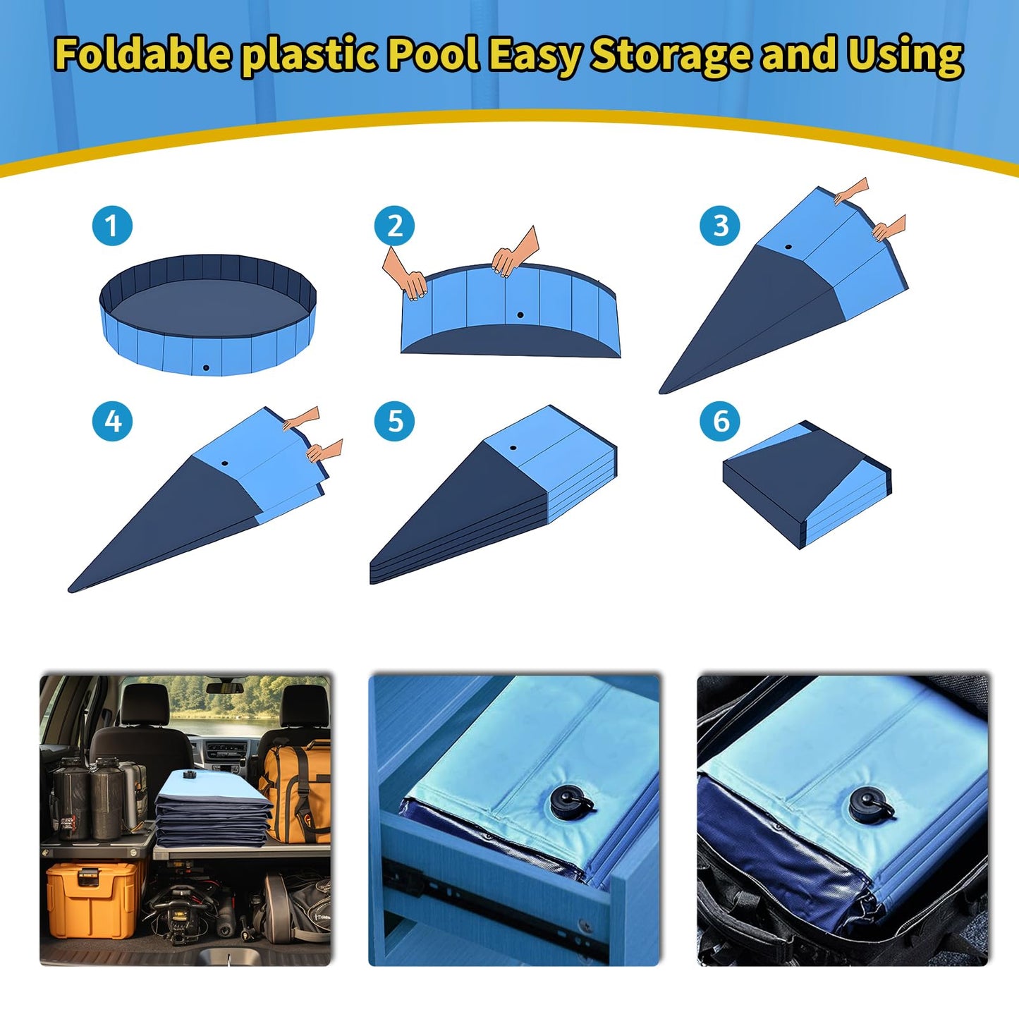 CACSPS Foldable Dog Pool, 32" x 8" Kiddie Pool with Hard Plastic, Non-Slip Dog Bath Tub for Outdoor Backyard, Collapsible Dog Swimming Pool for Kids Dogs Pets (Blue)