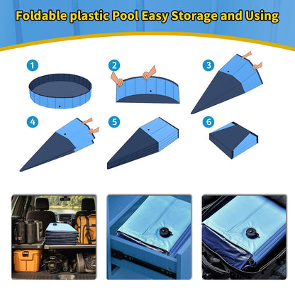 CACSPS Foldable Dog Pool, 32" x 8" Kiddie Pool with Hard Plastic, Non-Slip Dog Bath Tub for Outdoor Backyard, Collapsible Dog Swimming Pool for Kids Dogs Pets (Blue)