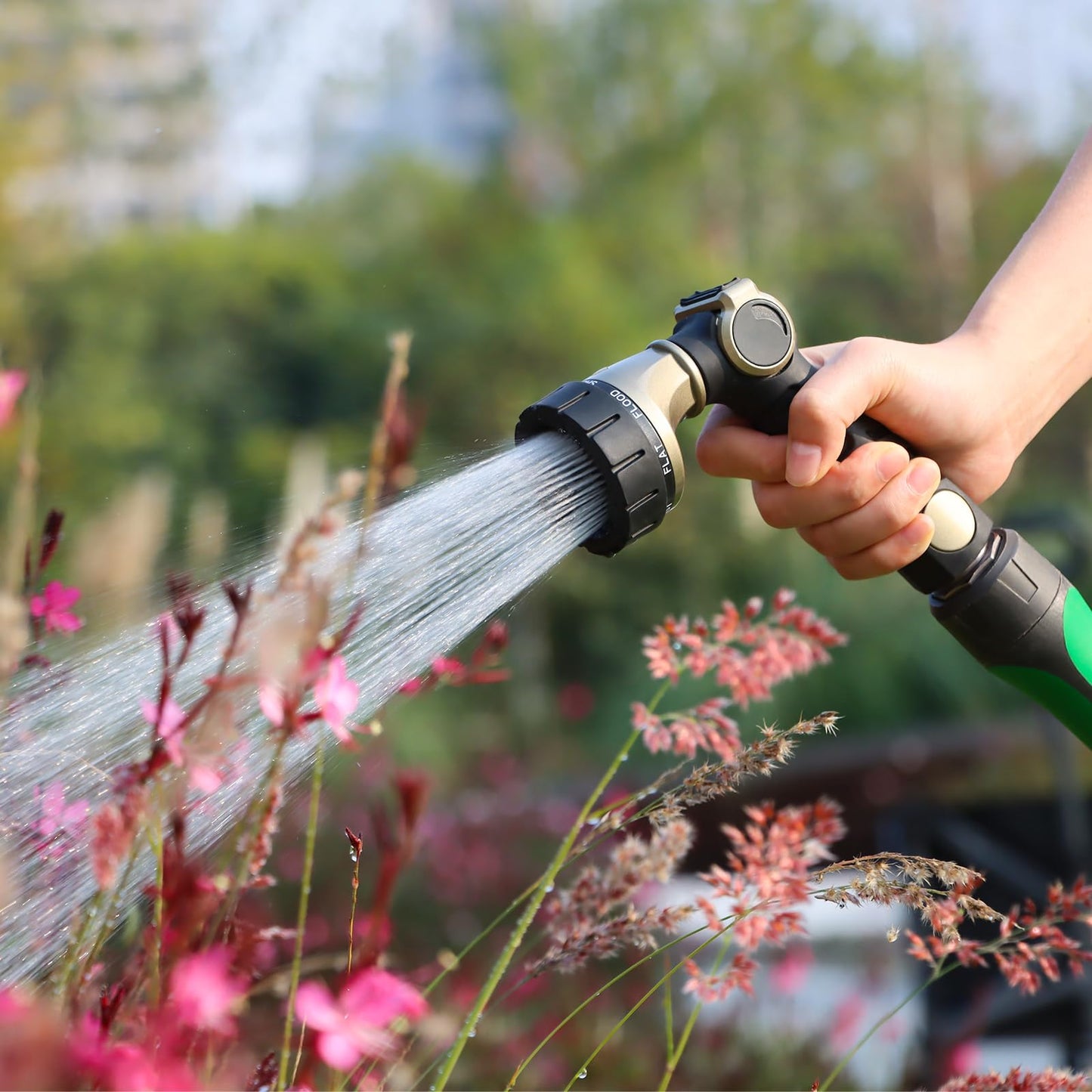 RESTMO Garden Hose Nozzle, Heavy Duty Metal Water Hose Sprayer with 7 Watering Patterns, Thumb Control | On Off Valve, High Pressure Nozzle Sprayer for Watering Plants, Car & Pet Washing, Bronze