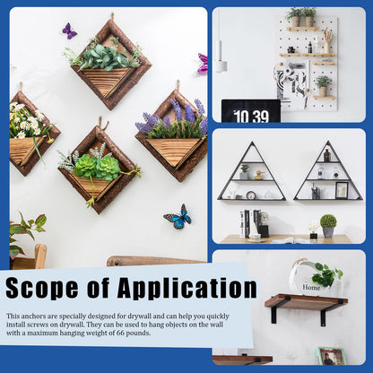 Glarks 52Pcs Self-Drilling Anchors with Screws Kit Including 50Pcs Drywall Anchors with Screws, 1Pc Mini Hammer and 1Pc Screw Driver for Hanging TV Shelf Strap Cabinet Decoration Fixing Curtain