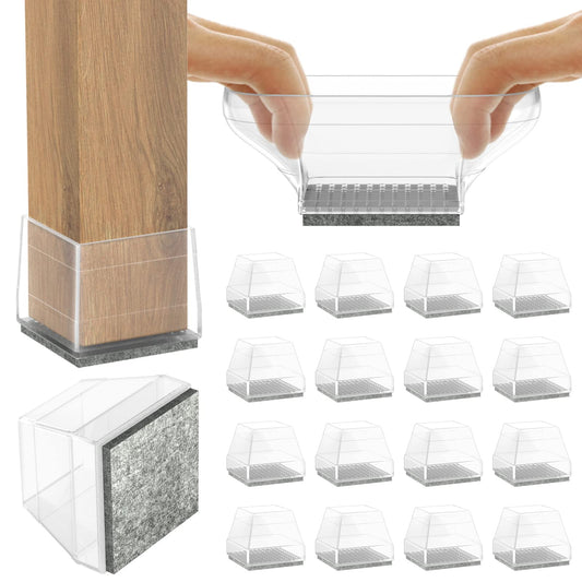 Clear Square Chair Leg Protectors Hardwood Floors, 16Pcs Silicone Furniture Legs Caps to Prevent Floor from Scratches and Reduce Noise, Easy to Move(1.5 Inch Transparent).