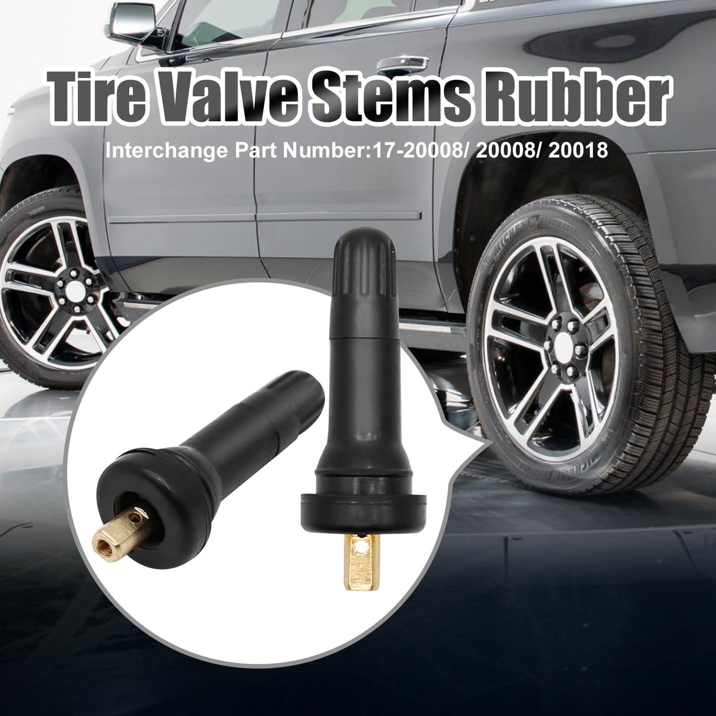 VIKKSAER 20Pcs TPMS 20008 Rubber Snap-in Tire Valve Stem Fit for 0.45” Rim Holes on Standard Vehicle Tires