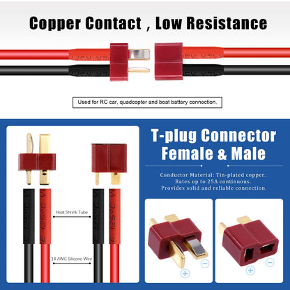 Glarks 45Pcs Wire Stripping Tool and XT60/EC3/T-Plug Deans XT60 Male and Female Connector with 14 Gauge Silicone Wire Heat Shrink Tubes for RC ESC Lipo Battery Motor