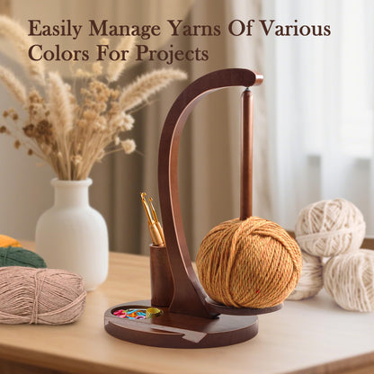 Crochet Yarn Holder, Yarn Spinner for Crocheting with Phone Stand & Crochet Accessories Storage, Crochet Gift for Knitting Lovers (Brown)