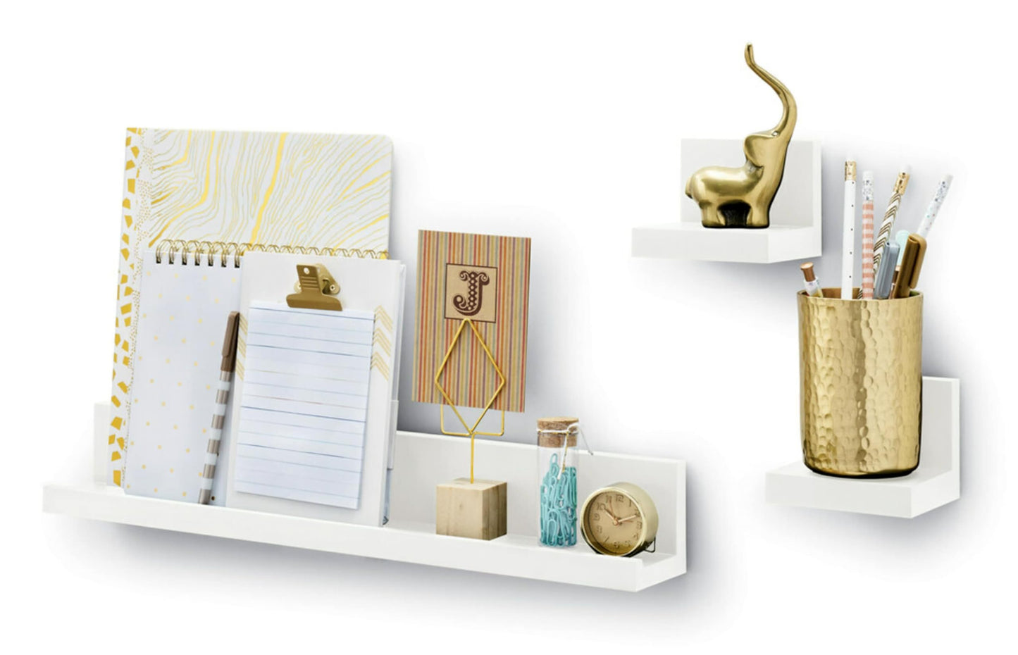 Command Display Floating Wall Shelves, 2 Ledges 8 Strips, Damage-free Decorating, Quartz