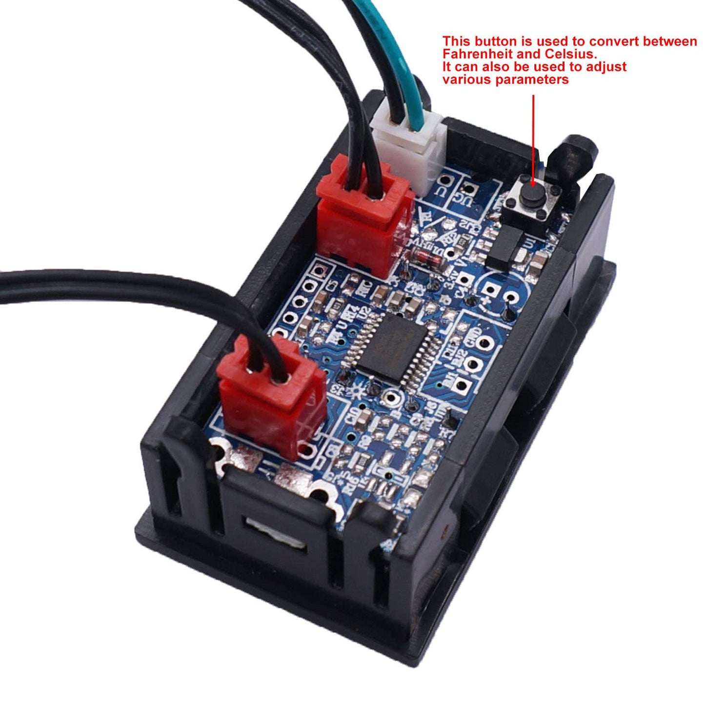 weideer Dual Display Fahrenheit Thermometer DC 4-28V -67~+248℉ with Dual LED Display 2 Waterproof NTC Probes High Accuracy Temperature Gauge Sensor K-017