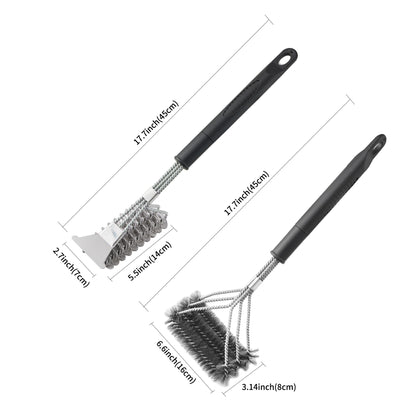 BBQ Brush for Grill, Grill Brush with Scraper, Bristle Free BBQ Accessories for Gas, Charcoal, Smoker Grill - 2 Pack