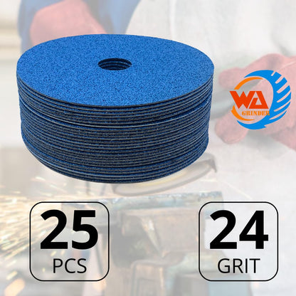 WA GRINDER 25PACK - 5'' Premium Zirconia Resin 24# Fiber Sanding Discs, 7/8'' inch Arbor, for Wood, Metal, Aluminum, Stainless Steel, Fiberglass, on Angle Grinder (Grit 24)