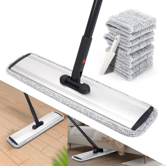 18" Microfiber Heavy Duty Floor Mop Adjustable Stainless Steel Handle with 4 Wet and Dry Mop Pads