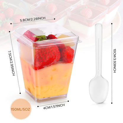 WEST STORY 50 Packs 5oz Clear Dessert Cups with Lids and Spoons, Single Serving Parfait Cups with Lids for Party Appertizer, Finger Food, Pudding, Yogurt, Parfait, Mousse