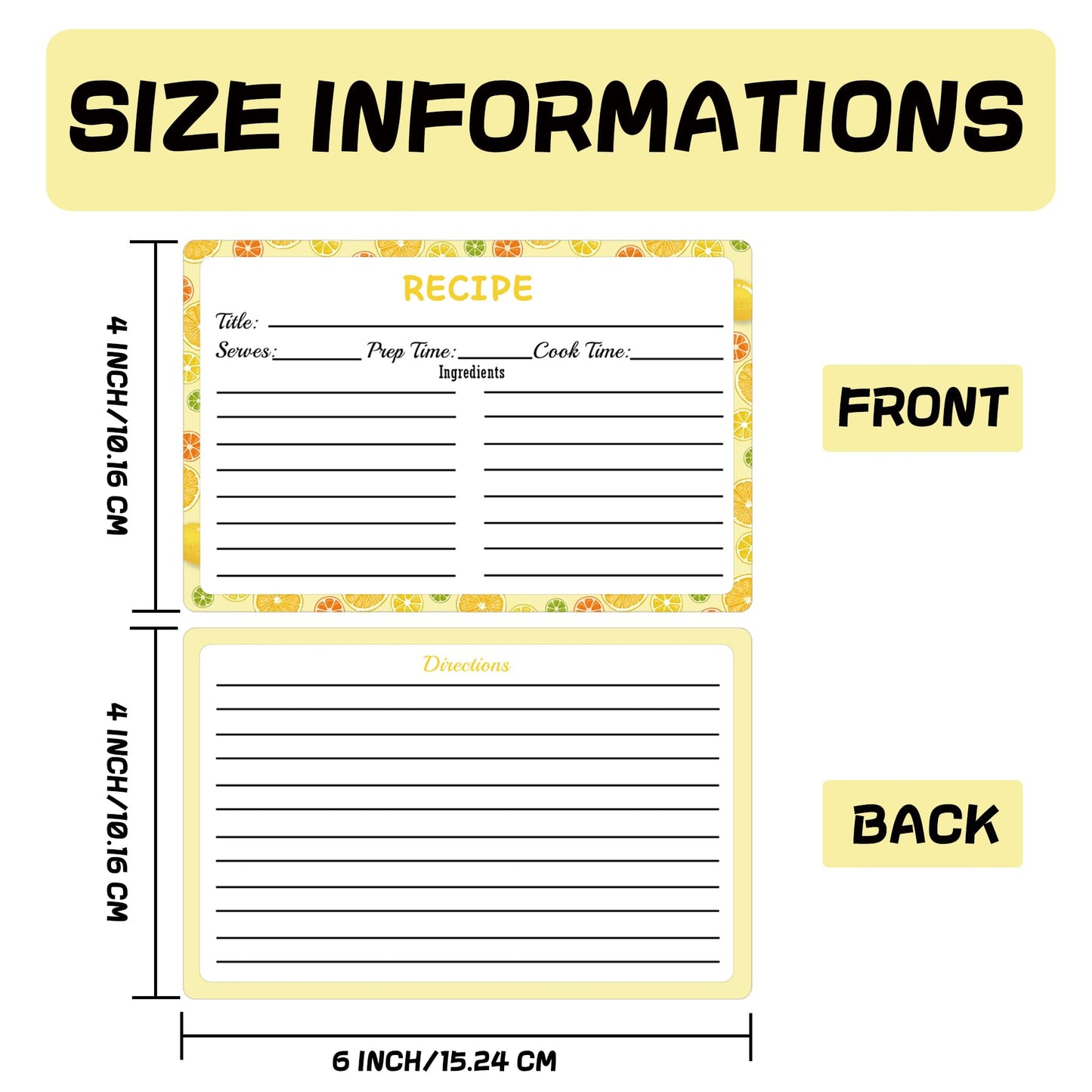 Recipe Cards 100 pcs Double Sided Fruit Blank Recipe Cards 4x6 Inch Recipe Binder Index Cards for Restaurants, Cafes, Diners Cooking Kitchen Organization