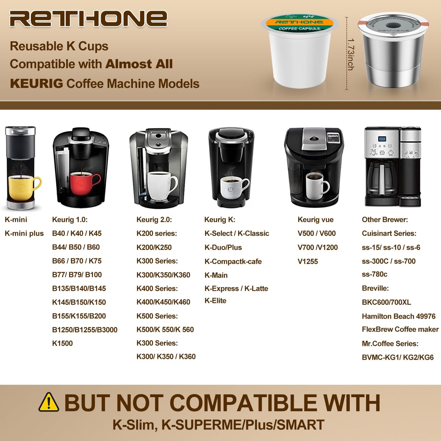 RETHONE Reusable K Cups Coffee Filter, Stainless Steel K Cup Reusable Coffee Pods Filters for Keurig 1.0 & 2.0 Coffee Makers BPA-Free Refillable Coffee Filters