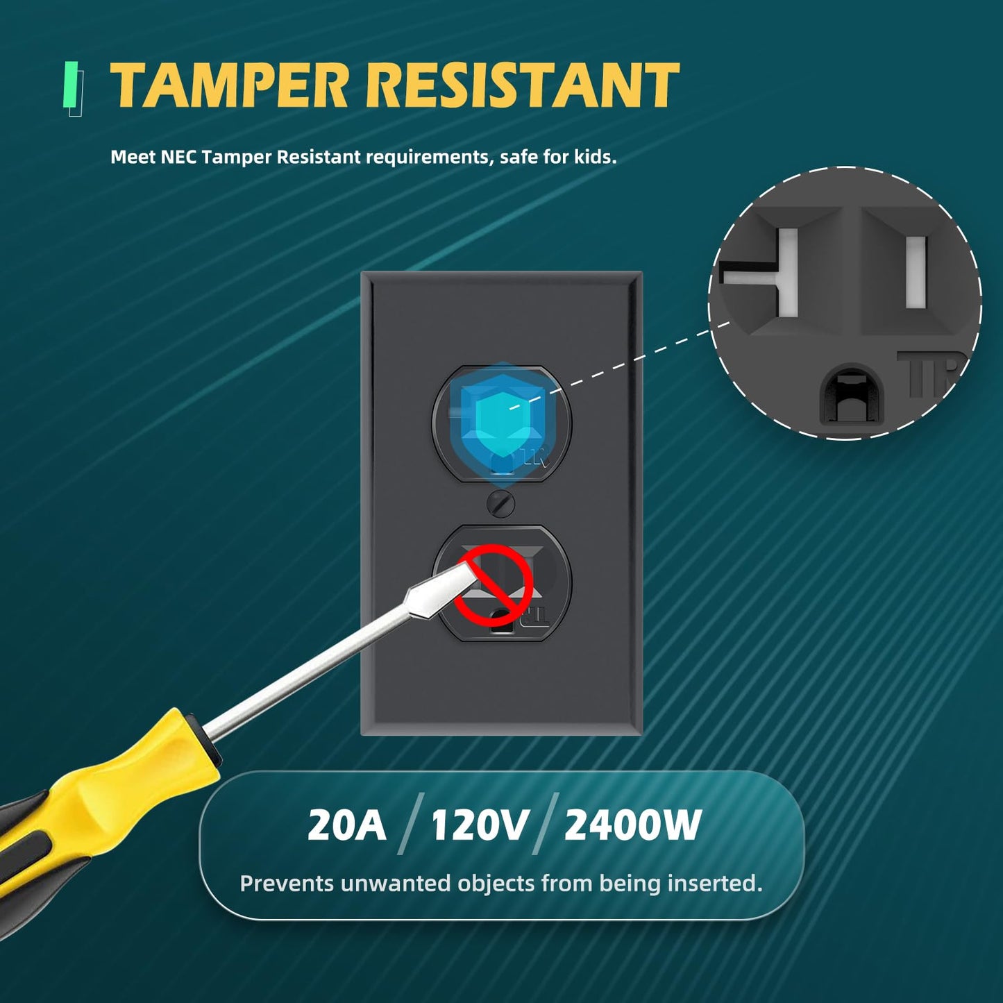 TOPELER Duplex Electrical Outlets, Residential Grade Receptacle Outlet, 20Amp 125V, Self-Grounding, 2-Pole, 3-Wire, Standard Electrical Wall Socket with Wall Plate, UL Listed, Black, 10 Pack