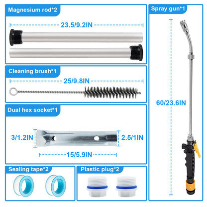 RV Water Heater Anode, Hot Water Heater Flush Wand and Stainless Steel Brush Kit for Cleaning Sediment - Designed for Suburban and Mor-Flo Water Heaters (9 Pcs RV Anode Rod Kit)