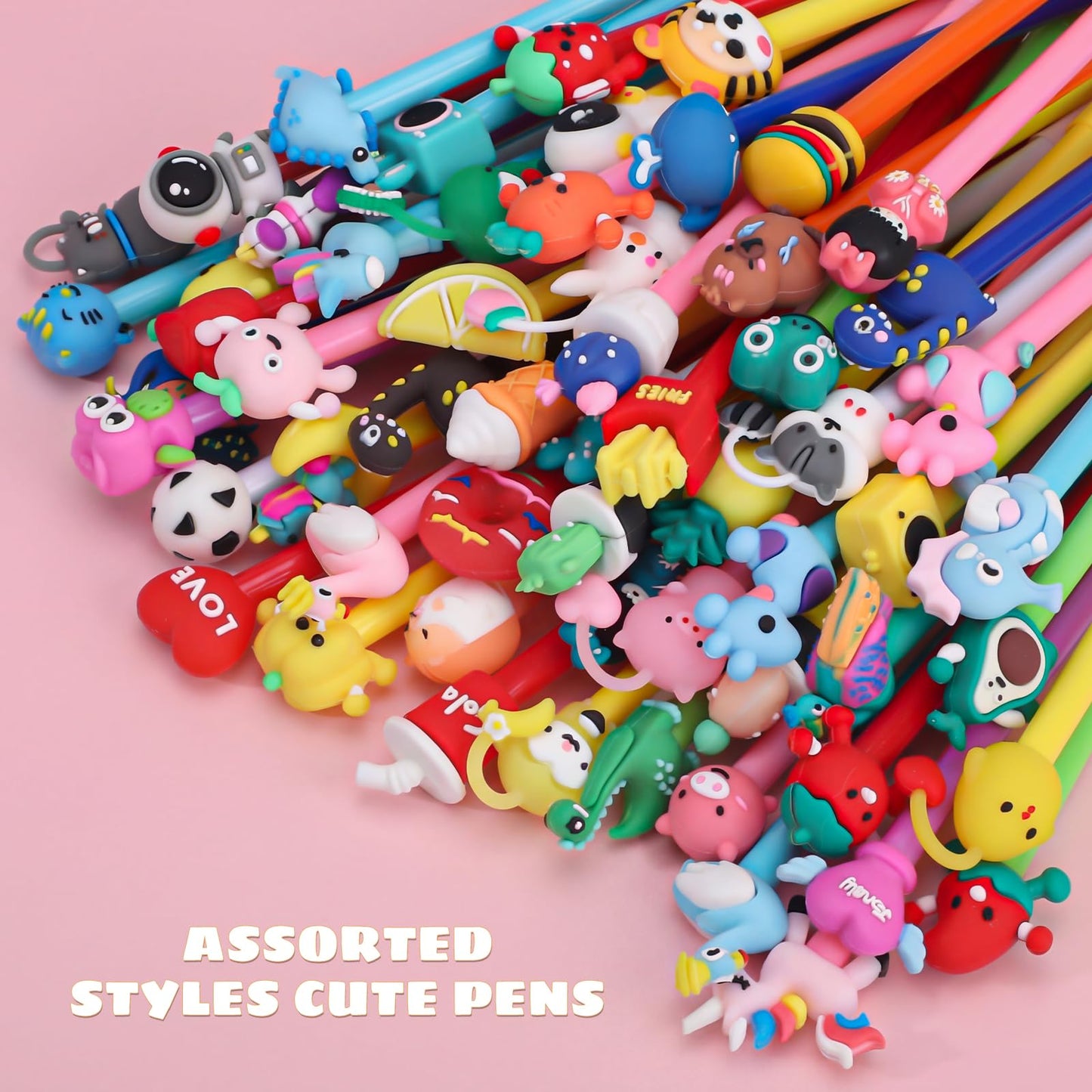 60 Pack Cute Pens Bulk Cartoon Fun Pens Classroom Prizes Assorted Styles Black Gel Ink Pen for Party Favors Birthday Gifts Students Rewards Goodie Bag Stuffers