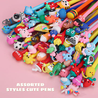 60 Pack Cute Pens Bulk Cartoon Fun Pens Classroom Prizes Assorted Styles Black Gel Ink Pen for Party Favors Birthday Gifts Students Rewards Goodie Bag Stuffers