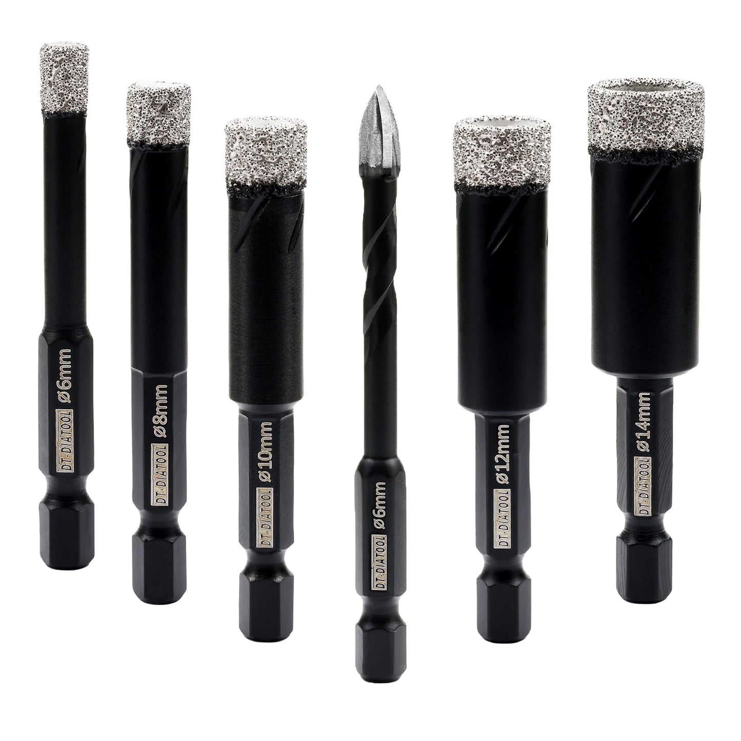 DT-DIATOOL Diamond Drill Bits 6/8/10/12/14mm and 1pc 6mm Diamond Tip Carbide Drill for Tile Porcelain Ceramic Marble Granite