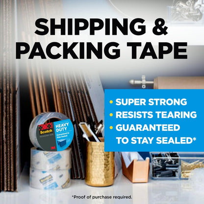 Scotch Heavy Duty Packaging Tape, Shipping and Packing Tape, 1.5” Core Refill Rolls with 1 Refillable Dispenser, 1.88 in x 800 in, 6-Pack