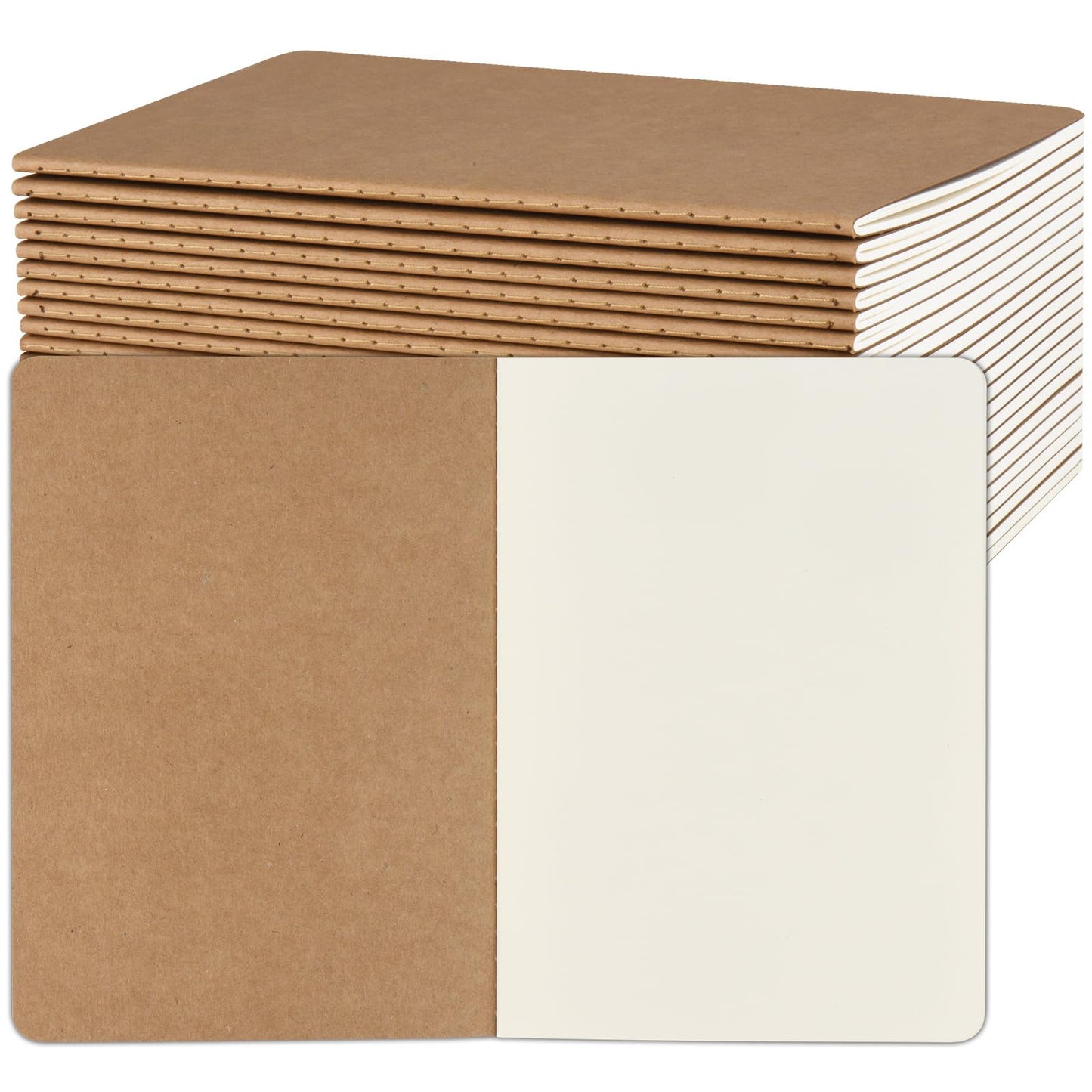 ZCZN 24 Pack A5 Blank Notebook, Kraft Notebooks 60 Pages(30 Sheets), 8.15 * 5.5 Inches Unlined Notebook, Bulk Diary, Subject, Memo Notebooks for Work, School, Office